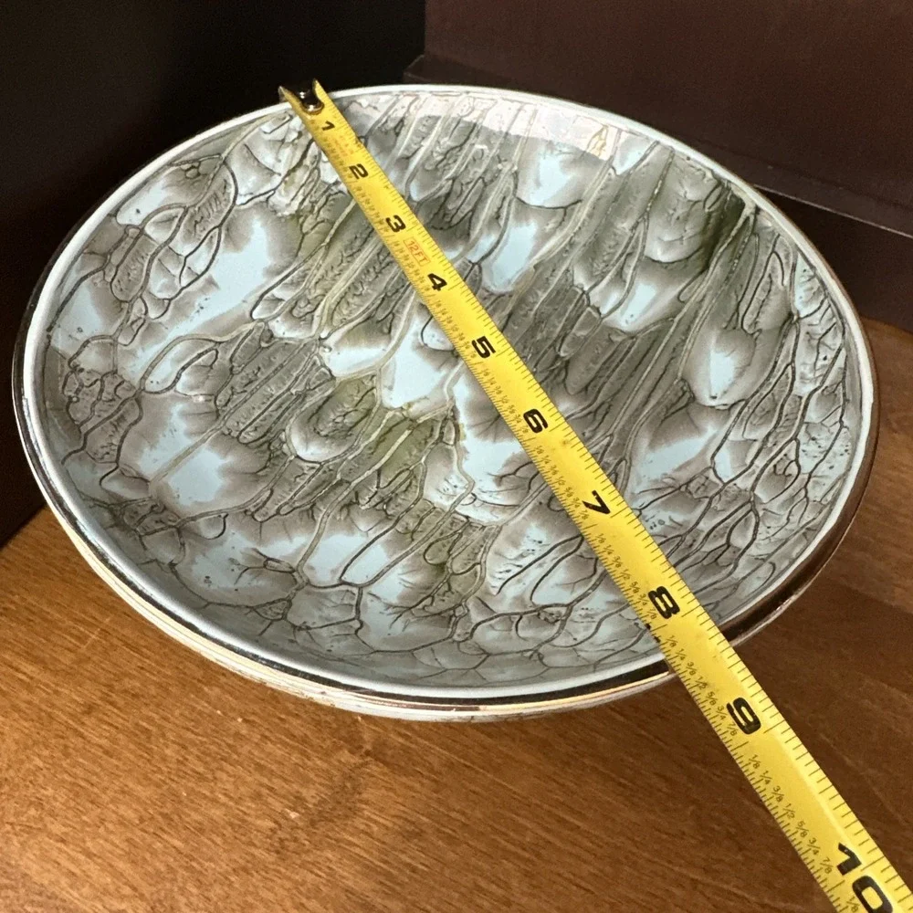 Delft Holland Pedestal Bowl Gold Trim Sea Green Hand Painted Dish MCM Vintage